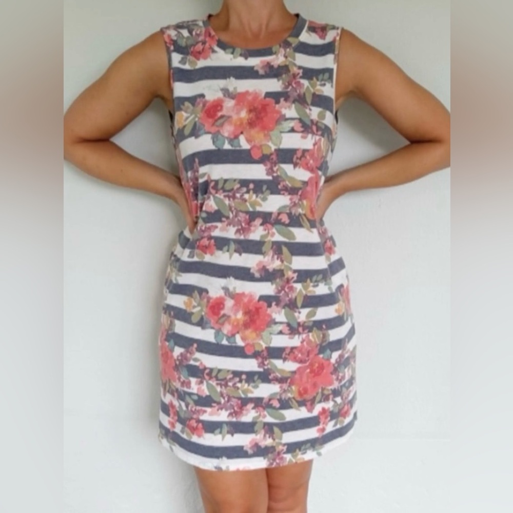 AGB Women’s S Floral Striped Sleeveless TShirt Dress Casual Summer Comfort New